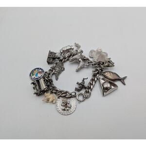 Vintage Sterling Silver Bracelet and 14 Charms 58g